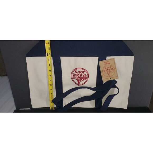 Trader Joe's Reusable Canvas Eco Tote Bag Heavy Duty Bag Blue White Brand NEW‼️ - Picture 3 of 3